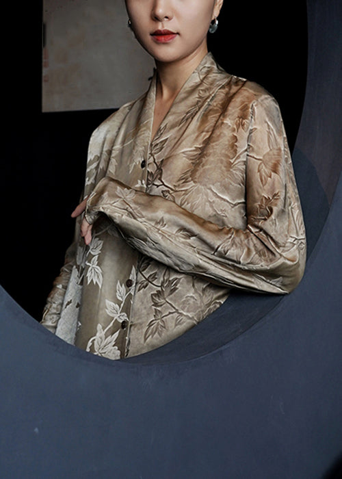 French V Shirts Fall Dresses Neck Button Silk Print FashionChic