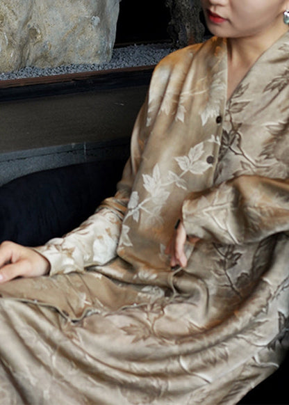 Button Silk Neck Shirts Print Dresses V Fall French FashionChic
