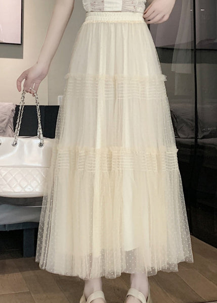 French Versatile Apricot Wrinkled Patchwork Tulle Skirt Spring QQ1019 Ada Fashion