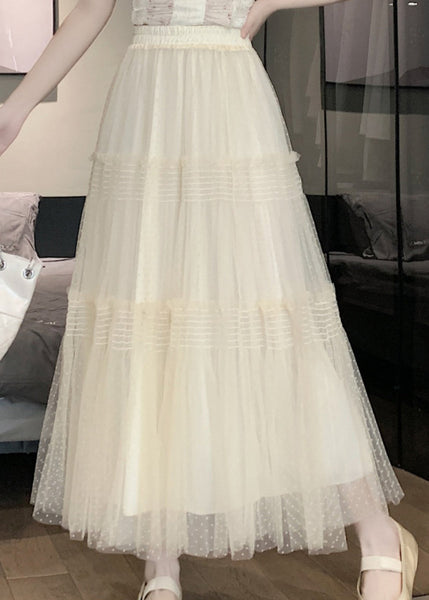 French Versatile Apricot Wrinkled Patchwork Tulle Skirt Spring QQ1019 Ada Fashion