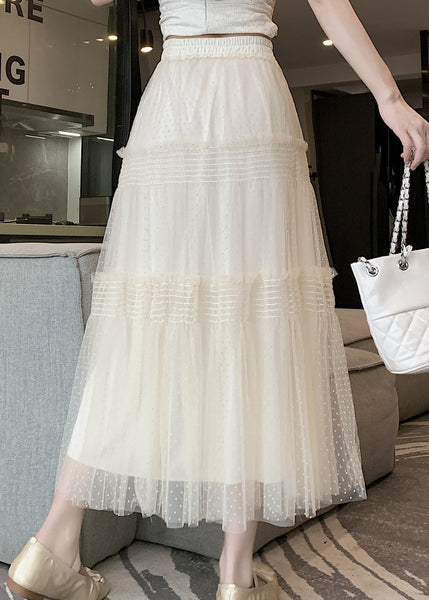 French Versatile Apricot Wrinkled Patchwork Tulle Skirt Spring QQ1019 Ada Fashion