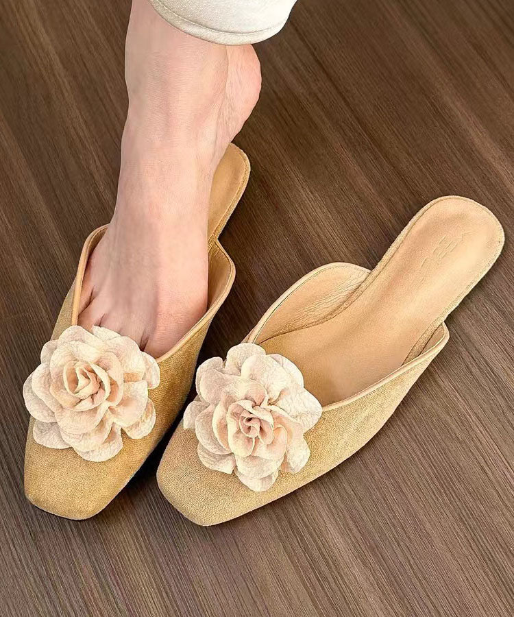 French Versatile Comfy Apricot Floral Slide Sandals JJ004 Shoe-LT240609