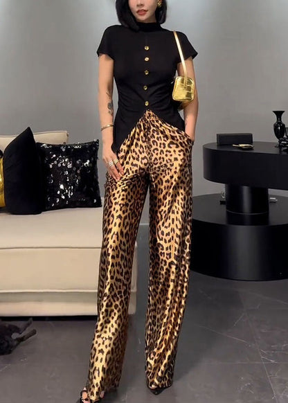 French Wear On Both Sides Tops And Leopard Pants Cotton Two-Piece Set Summer ZL016 SH-LF-TPIEC240621