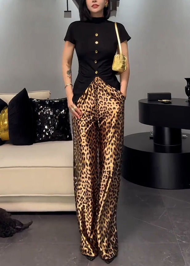 French Wear On Both Sides Tops And Leopard Pants Cotton Two-Piece Set Summer ZL016 SH-LF-TPIEC240621