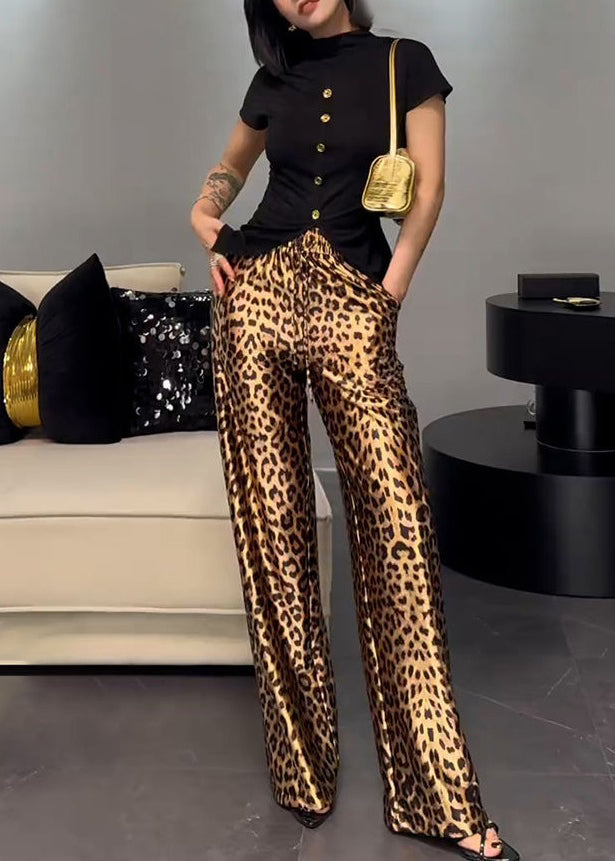 French Wear On Both Sides Tops And Leopard Pants Cotton Two-Piece Set Summer ZL016 SH-LF-TPIEC240621