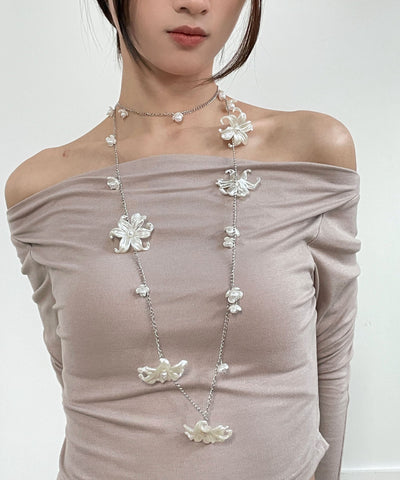Body White Pearl Floral Alloy Chain French FashionChic