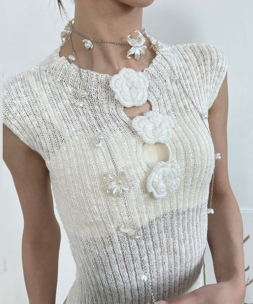 Body White Pearl Floral Alloy Chain French FashionChic