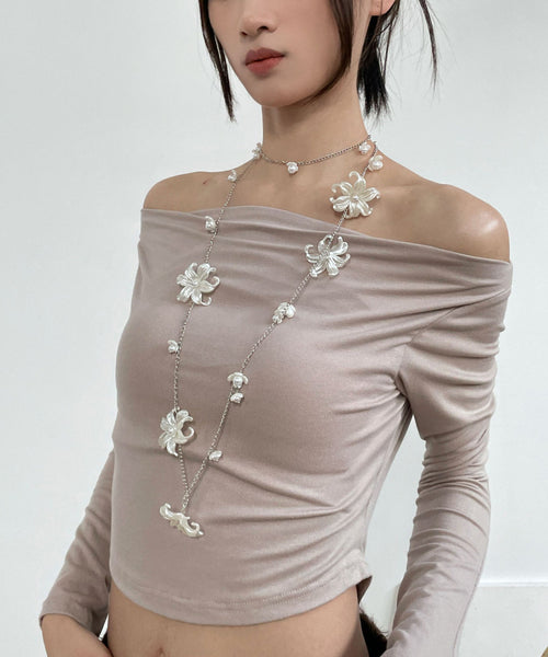 Body White Pearl Floral Alloy Chain French FashionChic