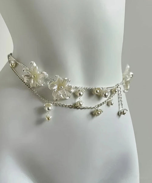 Body White Pearl Floral Alloy Chain French FashionChic
