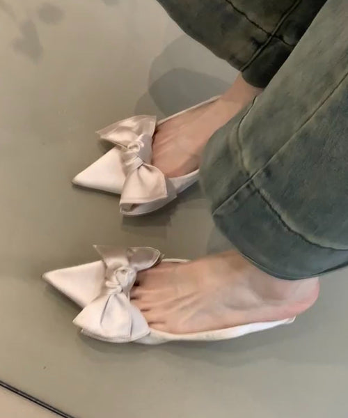 Bow White Splicing Sandals French Stiletto Toe Pointed FashionChic