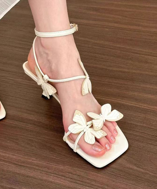 French White Butterfly Splicing Buckle Strap Stiletto Sandals Peep Toe OI072 shoe-LX240801