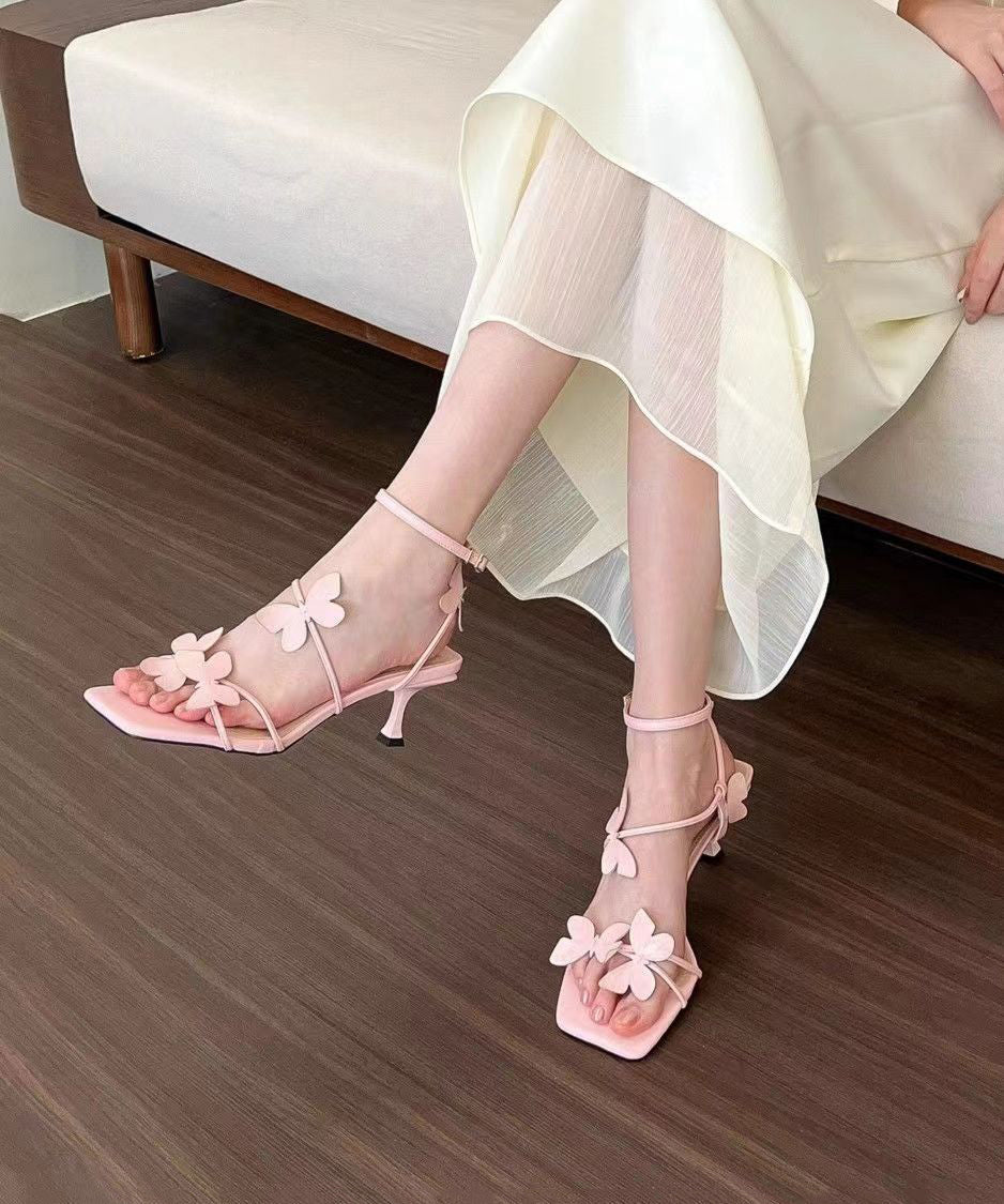 French White Butterfly Splicing Buckle Strap Stiletto Sandals Peep Toe OI072 shoe-LX240801