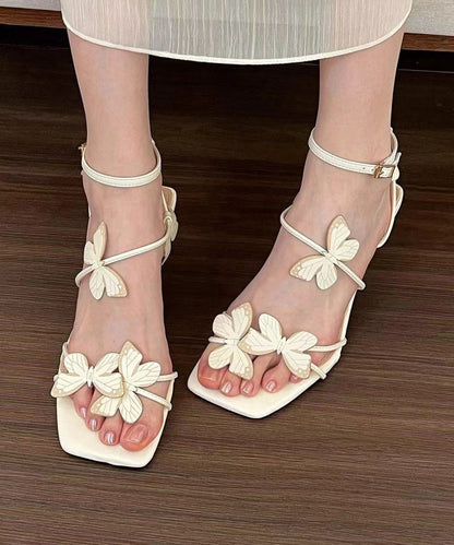 French White Butterfly Splicing Buckle Strap Stiletto Sandals Peep Toe OI072 shoe-LX240801