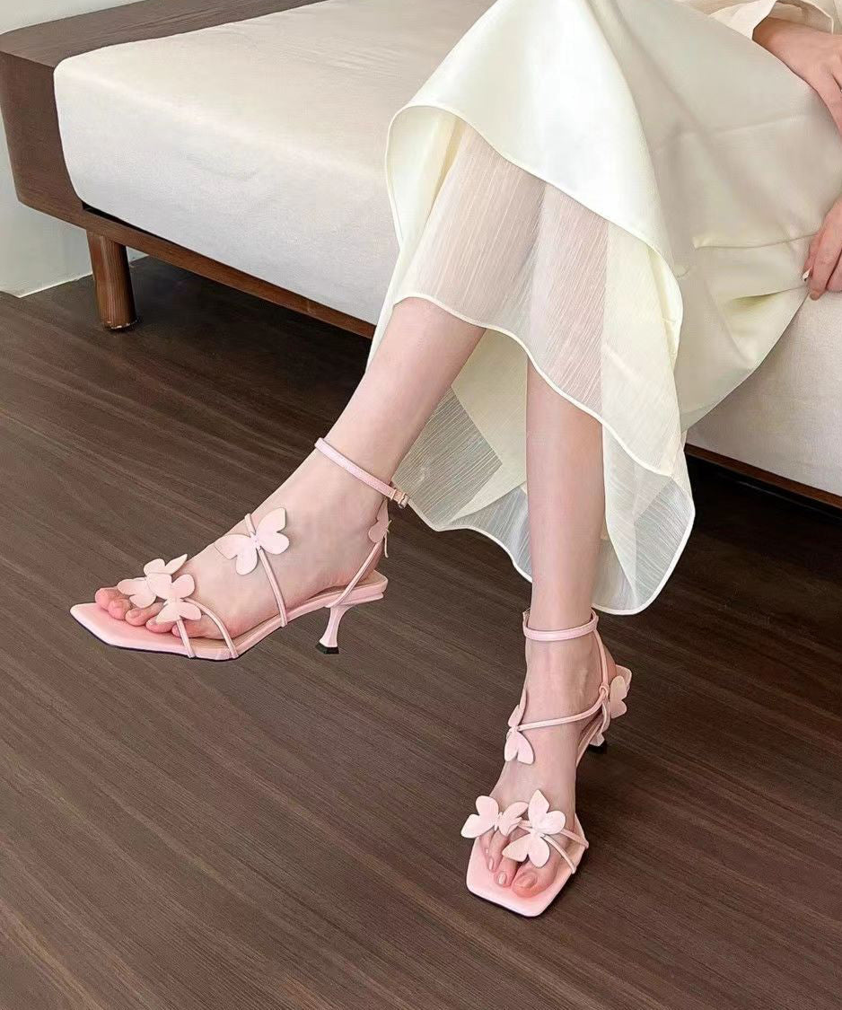 French White Butterfly Splicing Buckle Strap Stiletto Sandals Peep Toe OI072 shoe-LX240801