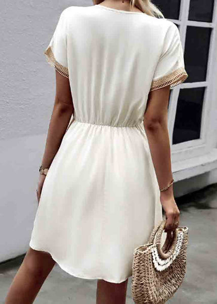Lace Summer White French Dress Cinched Patchwork Mini FashionChic
