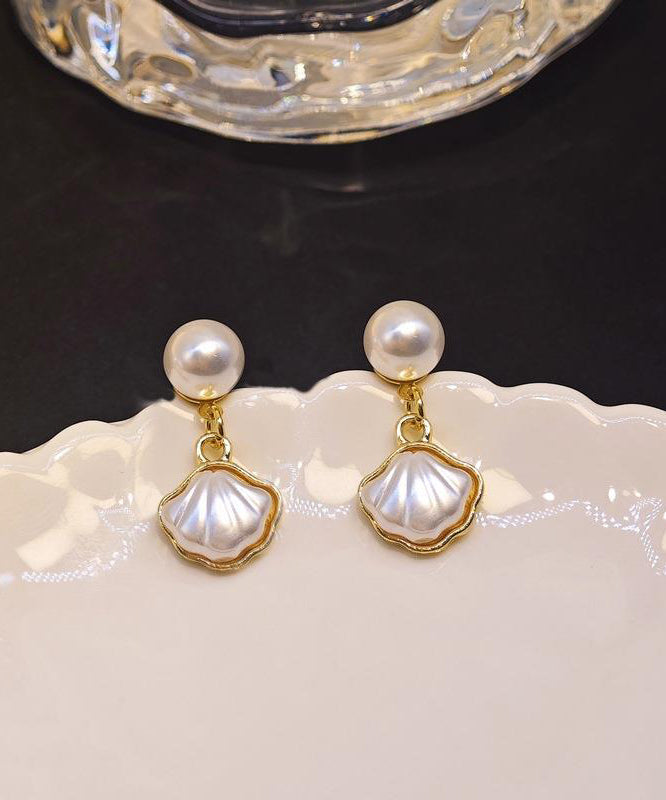 White Drop Pearl Earrings French Shell Copper Alloy FashionChic