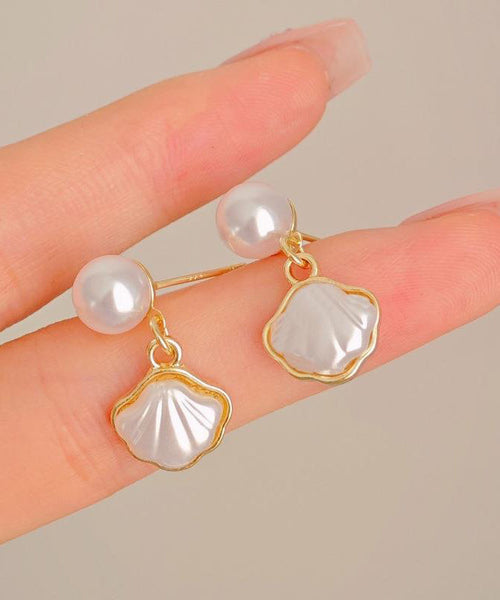 White Drop Pearl Earrings French Shell Copper Alloy FashionChic