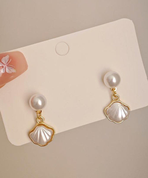 White Drop Pearl Earrings French Shell Copper Alloy FashionChic