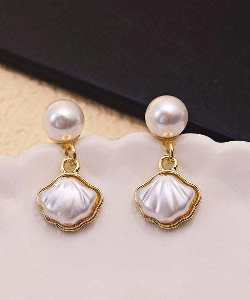 White Drop Pearl Earrings French Shell Copper Alloy FashionChic