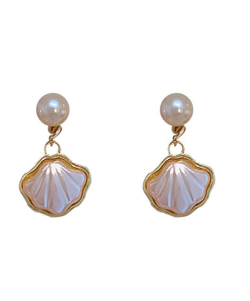 White Drop Pearl Earrings French Shell Copper Alloy FashionChic