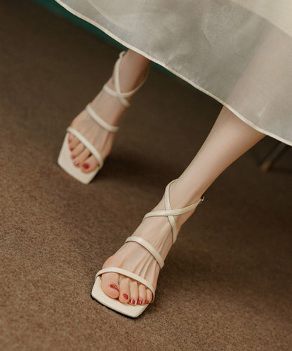 French White Cross Strap High Heel Sandals Peep Toe AA024 shoe-CS240815