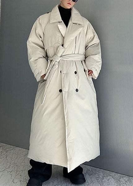 French White Double Breast Tie Waist Men Parka Winter RJ002 ABC