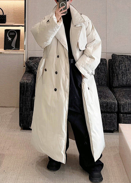 French White Double Breast Tie Waist Men Parka Winter RJ002 ABC