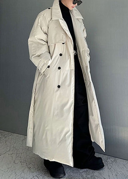 French White Double Breast Tie Waist Men Parka Winter RJ002 ABC