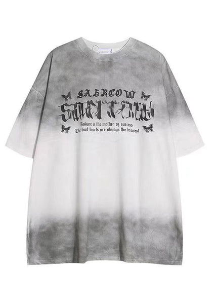 French White Gradient Color Print Cotton Mens Tshirt Summer LK049 Men-Silk-MENT240630