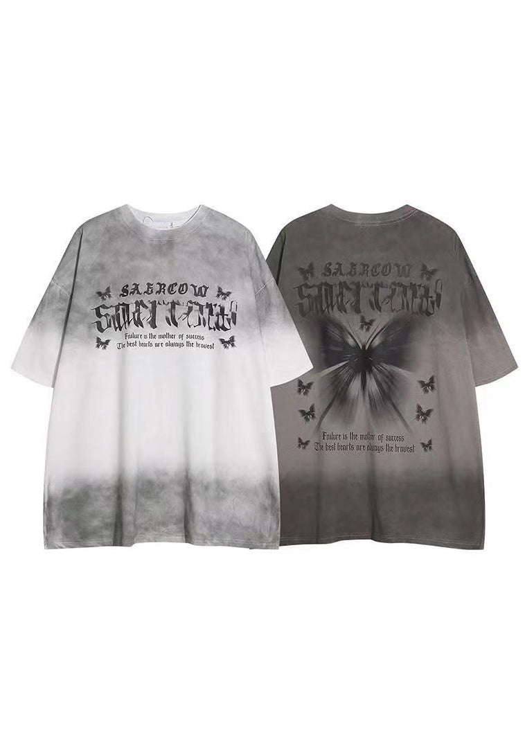 French White Gradient Color Print Cotton Mens Tshirt Summer LK049 Men-Silk-MENT240630