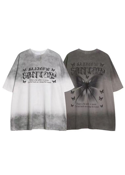 French White Gradient Color Print Cotton Mens Tshirt Summer LK049 Men-Silk-MENT240630