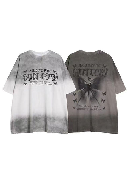 French White Gradient Color Print Cotton Mens Tshirt Summer LK049 Men-Silk-MENT240630