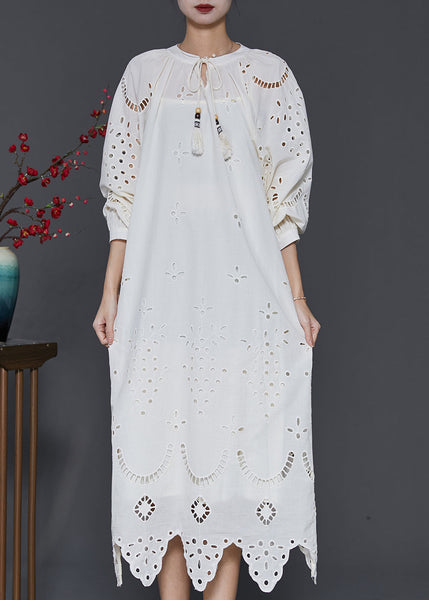 French White Hollow Out Cotton Long Dress Spring SD1031 Ada Fashion