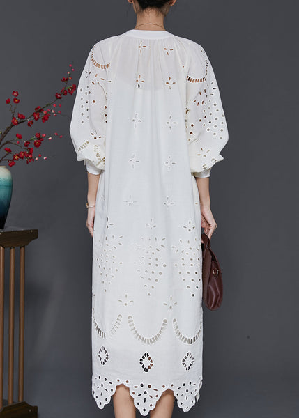 French White Hollow Out Cotton Long Dress Spring SD1031 Ada Fashion