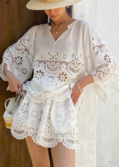 Out Lace Set Embroidery Hollow White French Summer For FashionChic