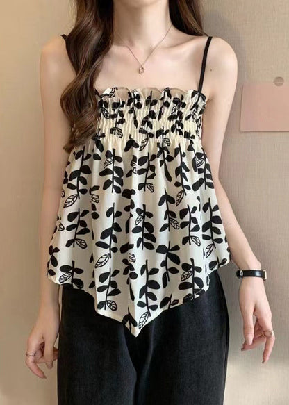 French White Irregular Printed Ruffled Suspender Tank Summer WW1025 Ada Fashion