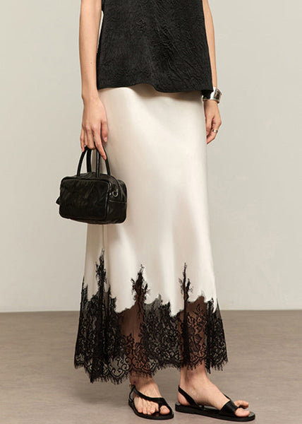 Waist Silk Lace Patchwork White Skirts Summer French High FashionChic