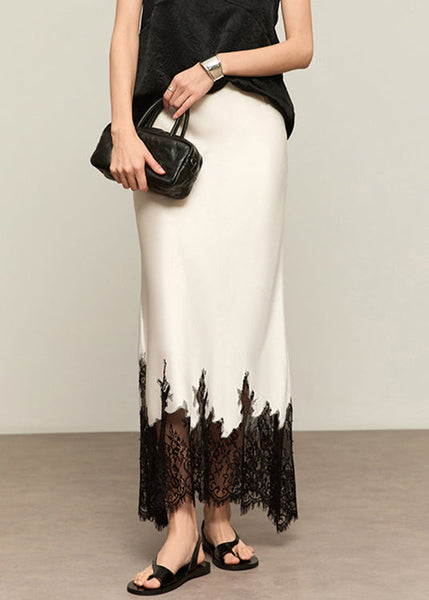 Waist Silk Lace Patchwork White Skirts Summer French High FashionChic