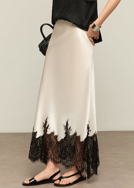 Waist Silk Lace Patchwork White Skirts Summer French High FashionChic