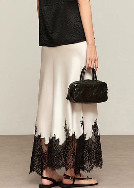 Waist Silk Lace Patchwork White Skirts Summer French High FashionChic