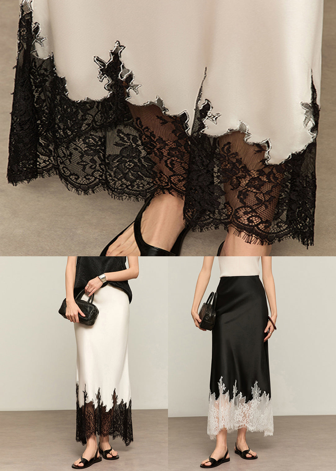 Waist Silk Lace Patchwork White Skirts Summer French High FashionChic