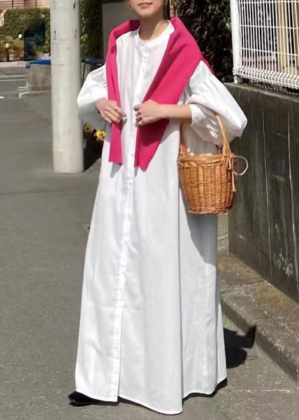 Sleeve French Oversized Cotton Lantern Shirt Dresses White FashionChic