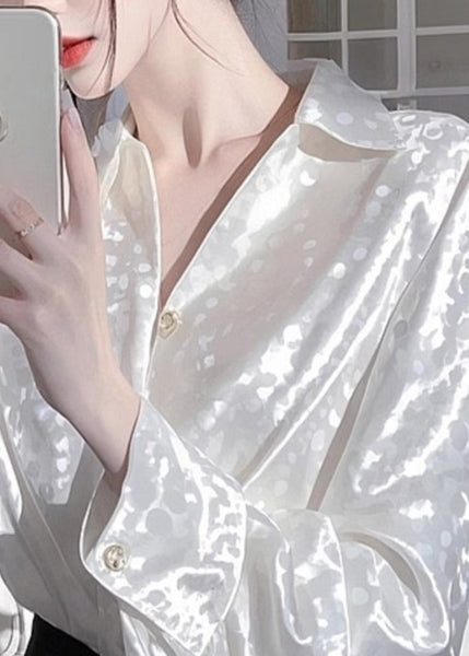 French White Peter Pan Collar Versatile Silk Shirts Spring YZ025 ABC