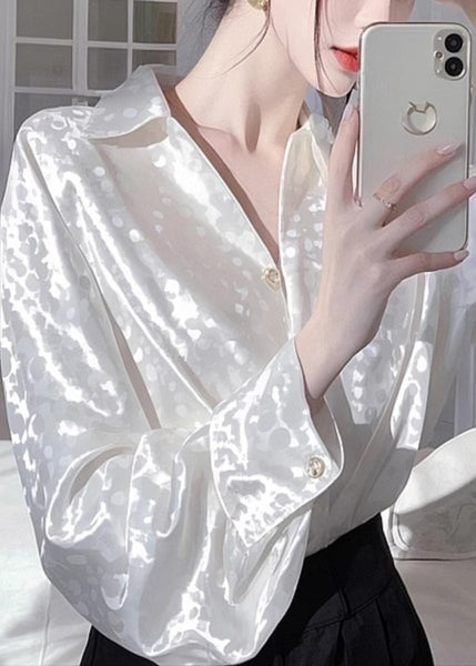 French White Peter Pan Collar Versatile Silk Shirts Spring YZ025 ABC