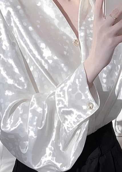 French White Peter Pan Collar Versatile Silk Shirts Spring YZ025 ABC