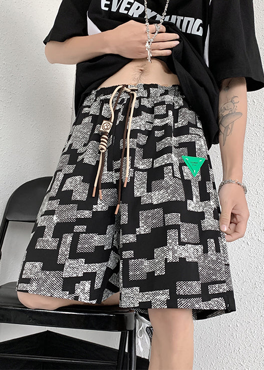 Men Summer Lace Cotton French Plaid Up White Shorts FashionChic