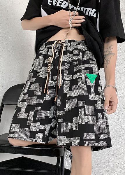 Men Summer Lace Cotton French Plaid Up White Shorts FashionChic