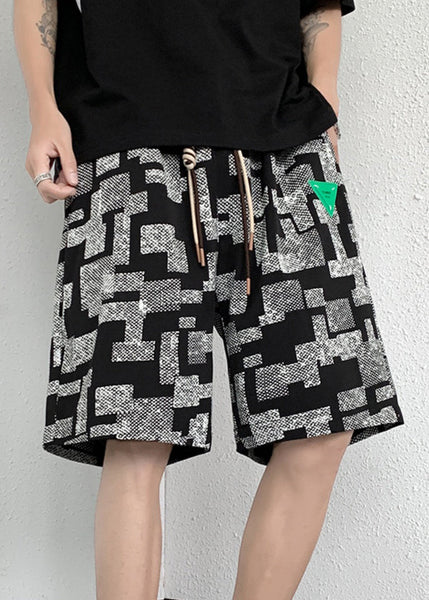 Men Summer Lace Cotton French Plaid Up White Shorts FashionChic