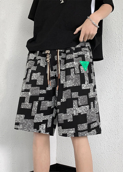 Men Summer Lace Cotton French Plaid Up White Shorts FashionChic