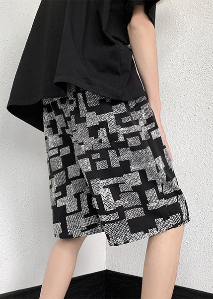 Men Summer Lace Cotton French Plaid Up White Shorts FashionChic